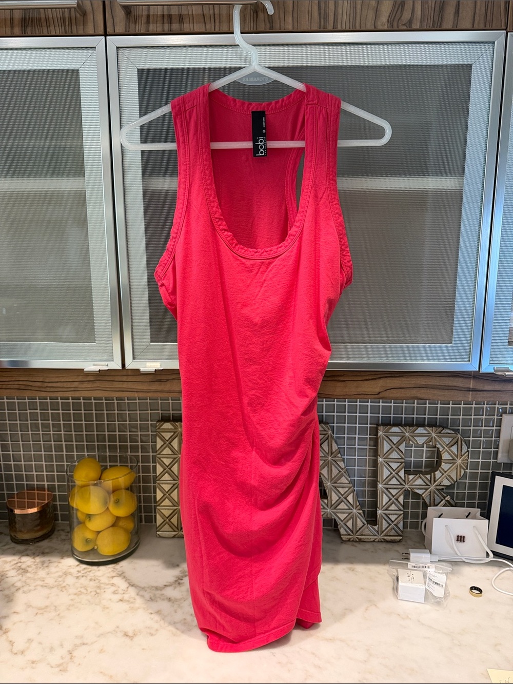 Bobi Shirred Tank Mini Dress, red, M